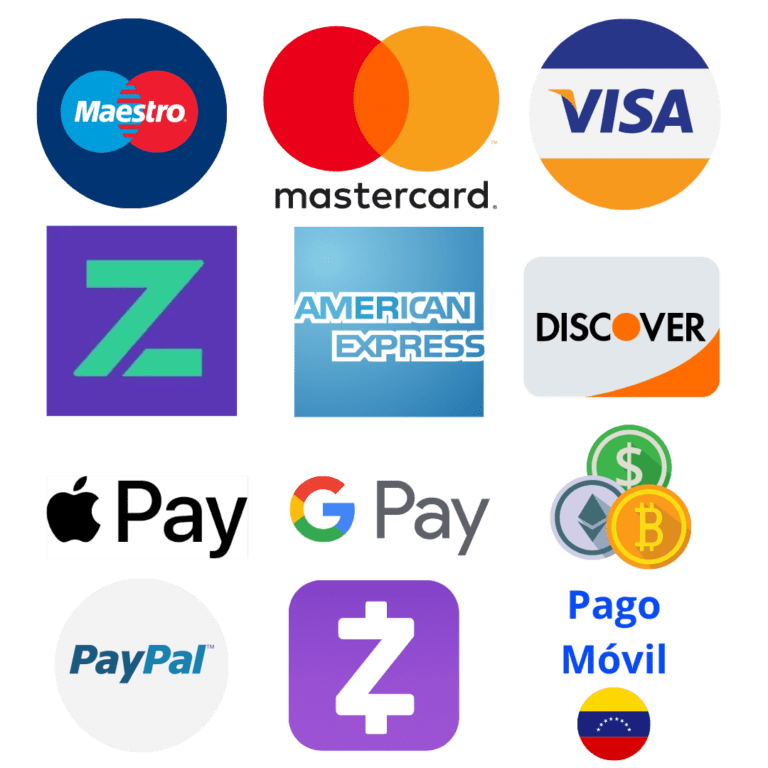 Métodos de pago LEXIUS: Tarjetas de crédito y débito, Apple Pay, Google Pay, Criptomonedas, PayPal, Zelle y Pago Móvil
